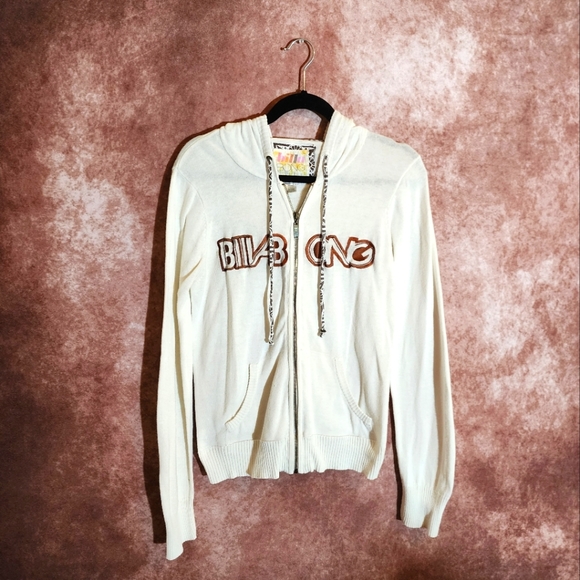 BILLABONG Women's Size Medium Brown & Cream Comfy Thin Zip Up Drawstring Hoodie - Picture 1 of 2